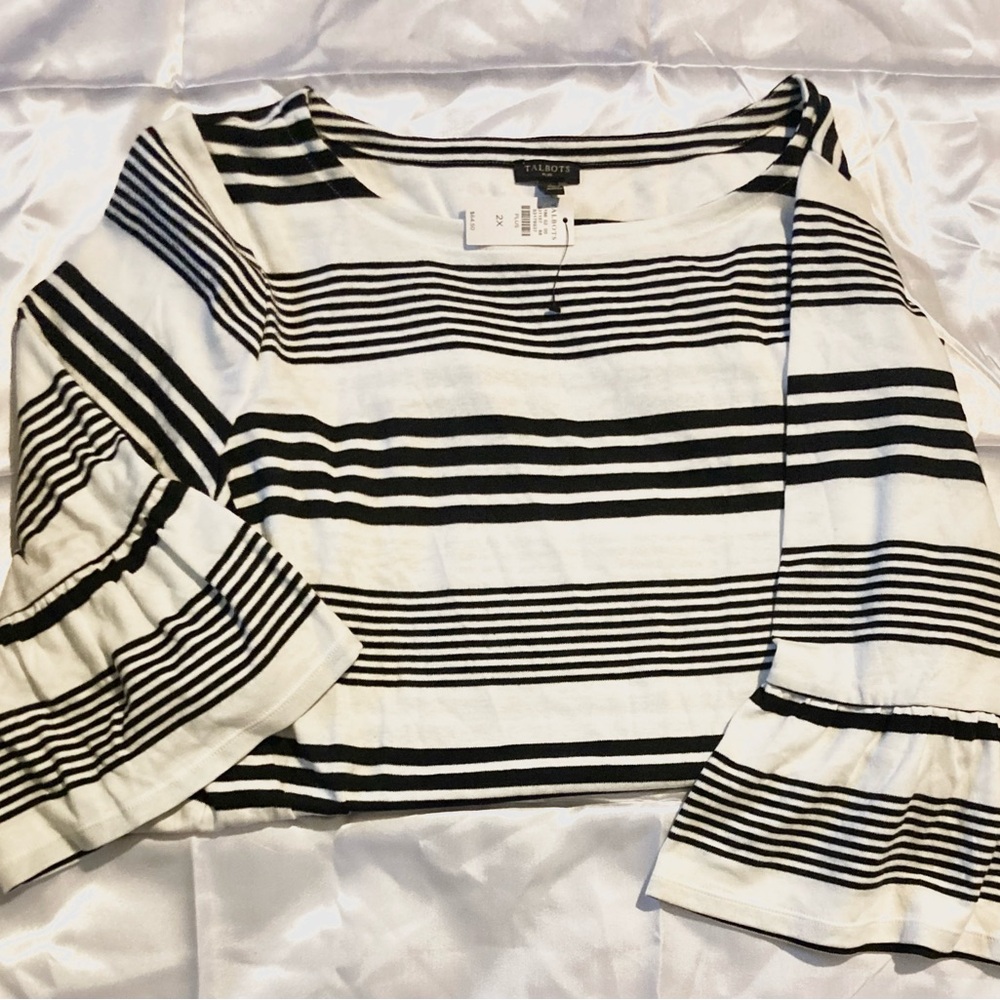 Talbots Women's Black and White Striped Blouse